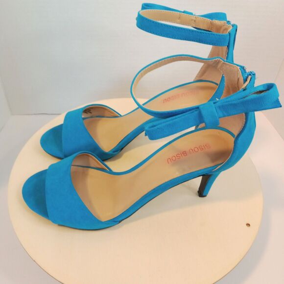 BISOU BISOU Women's Zipper Back & Side Bow Open Toe 3" Heels Size 7 - Picture 1 of 11